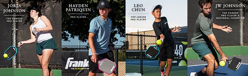 Franklin Sports Pro Pickleball Paddles - FS Tour Series Raw Carbon Fiber T700 - USA Pickleball Approved - Unibody Epoxy Resin Injected Edge - Dynasty + Tempo - 14mm/16mm Core - Gray, Blue + Pink