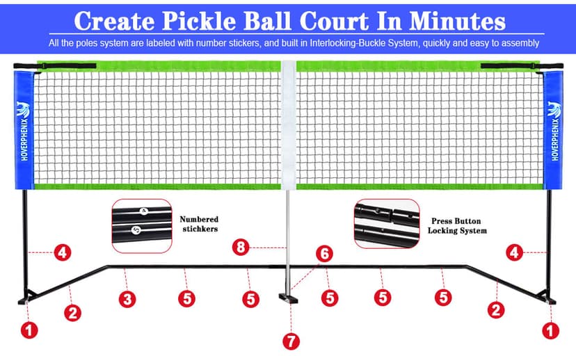 22FT Regulation Size Pickleball Net for Driveway, Outdoor Balls and Portable Carry Bag, Weather Resistance Strong Steel Frame