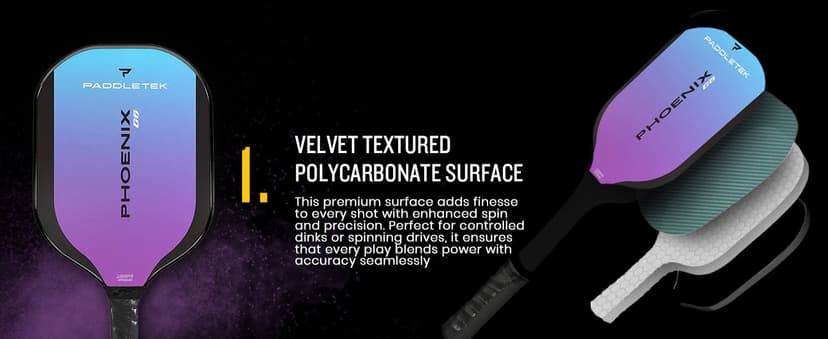Paddletek Phoenix G6 Pickleball Paddle | Professional Pickleball Paddles with Honeycomb Core, Polycarbonate Surface, Graphite PolyCore & High Tack Performance Grip | USAPA Approved