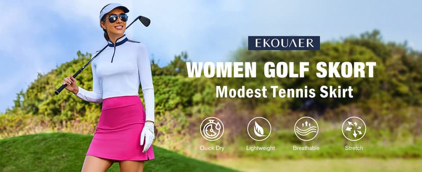 Ekouaer Women's Active Performance Skort Lightweight Skirt for Running Tennis Golf Workout Sports
