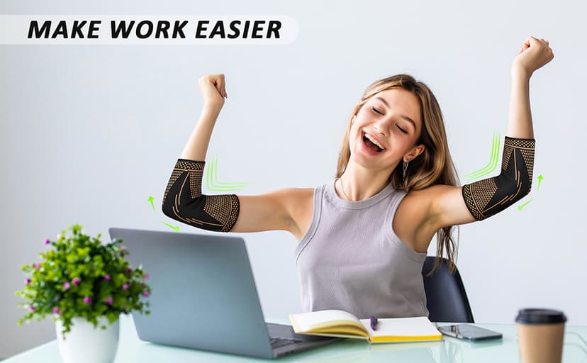 Copper Elbow Brace Compression Sleeves for Pain Relief Men Women, Arm Support Forearm Pads Braces for Tendonitis,Tennis, Golfers, Arthritis, Weight lifting