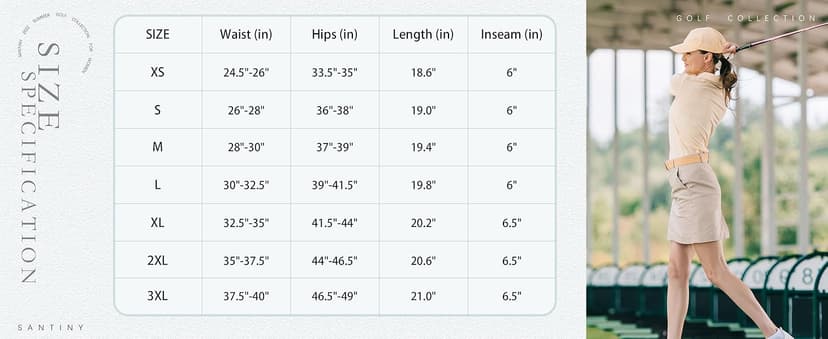 SANTINY 19" Golf Skorts Skirts for Women Zipper Pockets Knee Length Skort Women's High Waist Athletic Tennis Skirt
