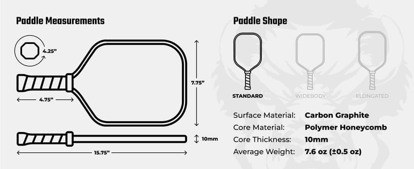 Carbon Graphite Pickleball Paddles - Lightweight Pickleball Rackets | Honeycomb Composite Core Improves Pickle Ball Placement and Increases Power | Durable Unibody Construction