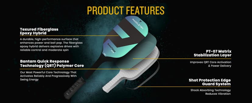 Paddletek Bantam TS-5 Pickleball Paddle | Professional Pickleball Paddles with Honeycomb Core, Textured Fiberglass Epoxy Hybrid Surface, Bantam PolyCore & High Tack Performance Grip | USAPA Approved