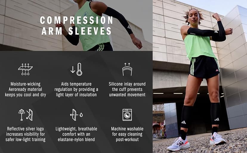 adidas Compression Arm Sleeves, Lightweight, Temperature-Regulating Compression Sleeves