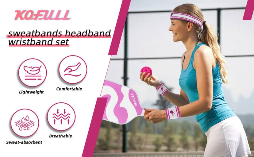 KOFULL Pickleball Accessories, Pickleball Gifts for Women and Men, Cotton Sweat Bands Headband Set for Pickleball, Tennis, Golf, Yoga Sports, Green