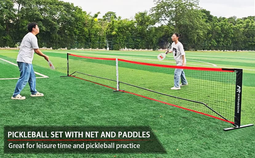 Pickleball Set with Net for Driveway, Portable Regulation Size Pickleball Net System with Paddle Set of 4, Outdoor Pickleballs, Carry Bag, Weather Resistant Metal Frame