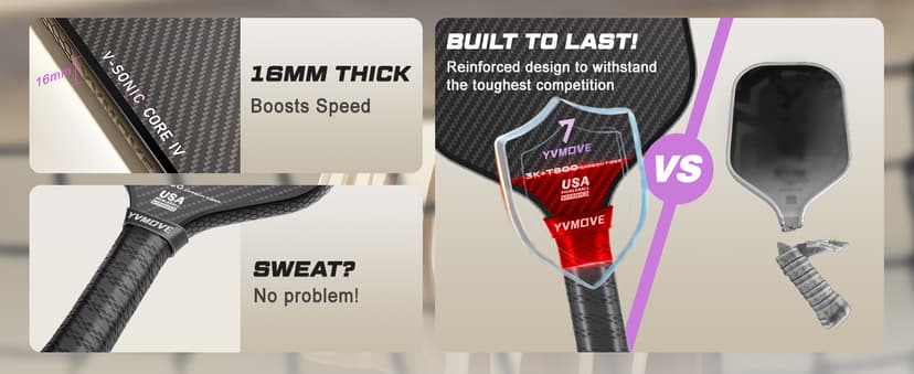 T800 Carbon Fiber Pickleball Paddles with 16mm V-Sonic IV Dynamic Core, Premium Pickle Ball Racket with Enhanced Control & Ultimate Spin, USAPA Approved