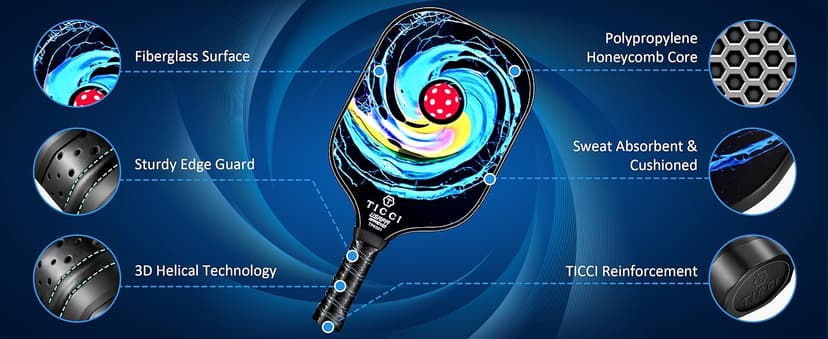 T TICCI Pickleball Paddles Set of 2, USAPA Approved Fiberglass Pickle Ball Paddles with 4 Pickleballs, Lightweight Rackets for Adults & Kids, Includes Carry Bag & Net Bag for Men, Women, Beginners,