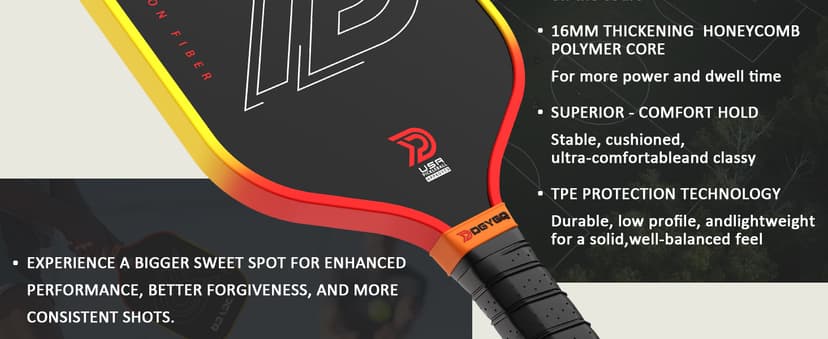 Pickleball Paddles - Professional Carbon Fiber Paddle with Honeycomb Core Pickleball Rackets - Lightweight Precision & Enhanced Shock Absorption for High Spin & Powerful Shots