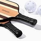 Wooden Pickleball Paddle Set – 2 Stylish Beach Paddles + Balls – Lightweight Racquet Game for Casual Play & Gifting (Mediterranean Stripe)