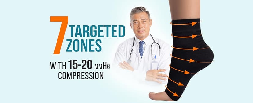 KEMFORD Ankle Compression Sleeve - Plantar Fasciitis Braces - Open Toe Compression Socks for Swelling, Sprain, Neuropathy, Foot Arch Support for Men and Women - 15-20mmhg, XL, Beige