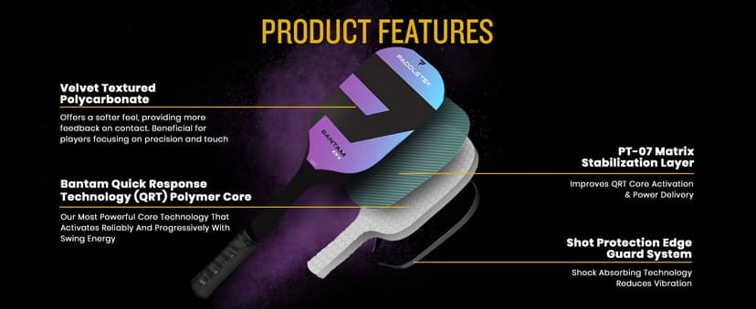 Paddletek Bantam EX-L Pickleball Paddle | Professional Pickleball Paddles with Honeycomb Core, Polycarbonate Surface, Bantom PolyCore & High Tack Performance Grip | USAPA Approved