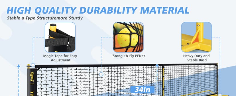 Fostoy Portable Pickleball Net with Wheels, Pickleball Set with 4 Fiberglass Paddles & 6 Pickleballs, Carry Bag, for Backyards Driveways and Garages