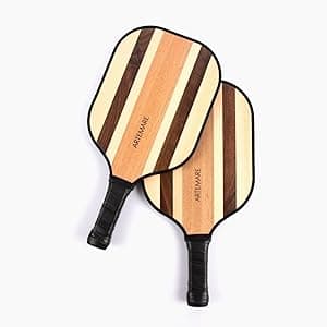 Wooden Pickleball Paddle Set – 2 Stylish Beach Paddles + Balls – Lightweight Racquet Game for Casual Play & Gifting (Mediterranean Stripe)