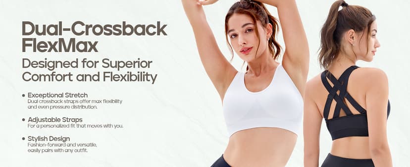 FITTIN Padded Sports Bras for Women: Support Strappy Adjustable Straps Cross Back Sport Bra Pack for Workout Yoga Running Gym