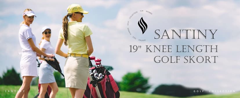 SANTINY 19" Golf Skorts Skirts for Women Zipper Pockets Knee Length Skort Women's High Waist Athletic Tennis Skirt