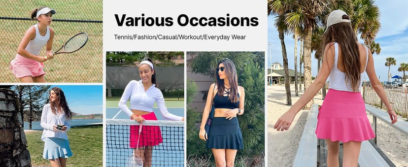 G4Free 15"/20" Tennis Skirts for Women Golf Skorts with Pockets High Waist Ruffle Athletic Skirt Inner Shorts