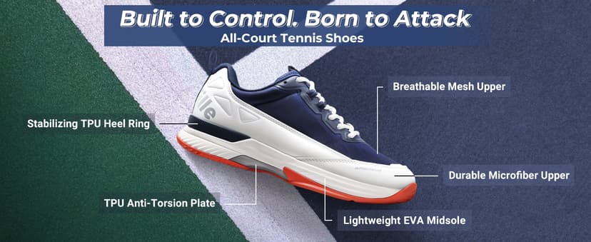FitVille Wide Tennis Shoes for Men Pickleball Shoes Lightweight Breathable All Court Athletic Shoes with Arch Support & Wide Toe Box