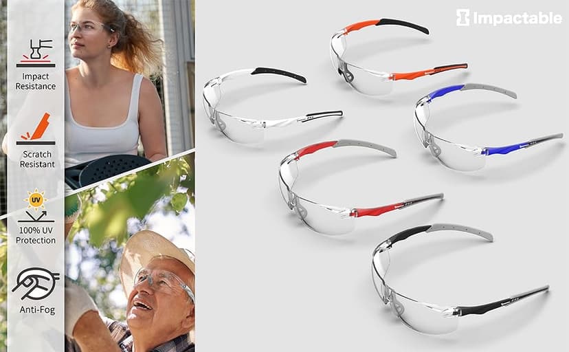 ANSI Z87.1 Fit-Upgraded Safety Glasses – Anti-Fog, UV, Impact & Scratch Resistant – Clear Wraparound for Work, Pickleball, Racquetball – No-Slip Nose Grip – 1 Pack