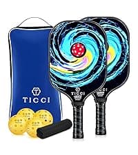 T TICCI Pickleball Paddles Set of 2, USAPA Approved Fiberglass Pickle Ball Paddles with 4 Pickleballs, Lightweight Rackets for Adults & Kids, Includes Carry Bag & Net Bag for Men, Women, Beginners,