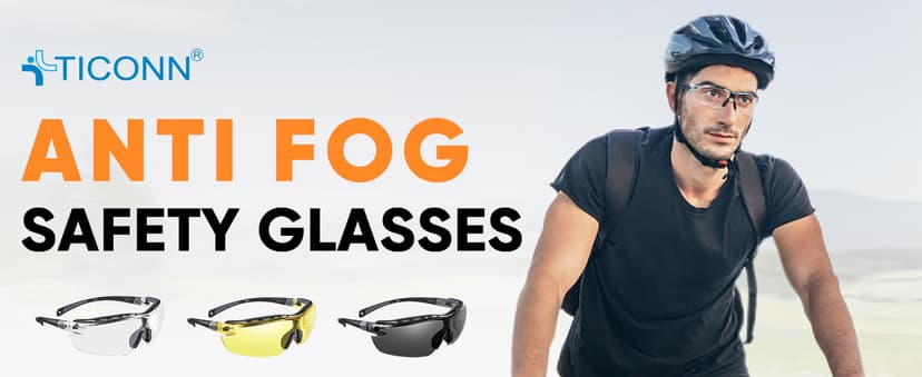 TICONN Anti-Fog Safety Glasses for Men and Women, ANSI Z87.1 Scratch Proof Eye Goggles with Adjustable Arms and UV Protection