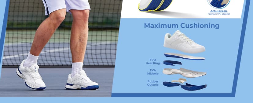 FitVille Men‘s Wide Pickleball Shoes All Court Tennis Shoes with Arch Support for Plantar Fasciitis