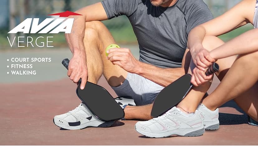 Avia Verge Womens Sneakers - Tennis, Court, Cross Training, or Pickleball Shoes for Women, Classic Black or Walking White Sneakers with Arch Support, Wide Width or Medium