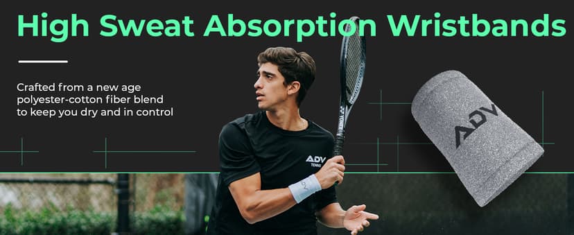 ADV Tennis Wristbands with New Age Polyester Cotton Blend - Ultra Absorbent Wrist Sweatbands - Doublewide & Slim Wrist Bands for Sweat - 4 Pack or 2 Pack