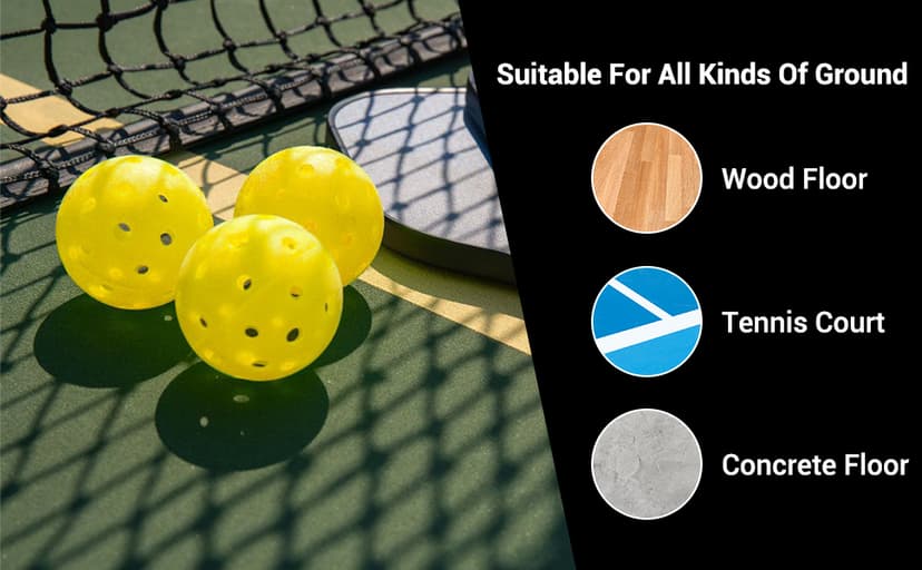 USAPA Approved Outdoor Yellow 40-Hole Pickleballs, 12-Pack in Mesh Bag with High Elasticity