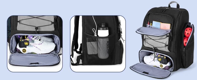 Pickleball Bag for 4 Paddles with Shoe Compartment, Pickleball Backpack with Fence Hook for Pickleball Accessories