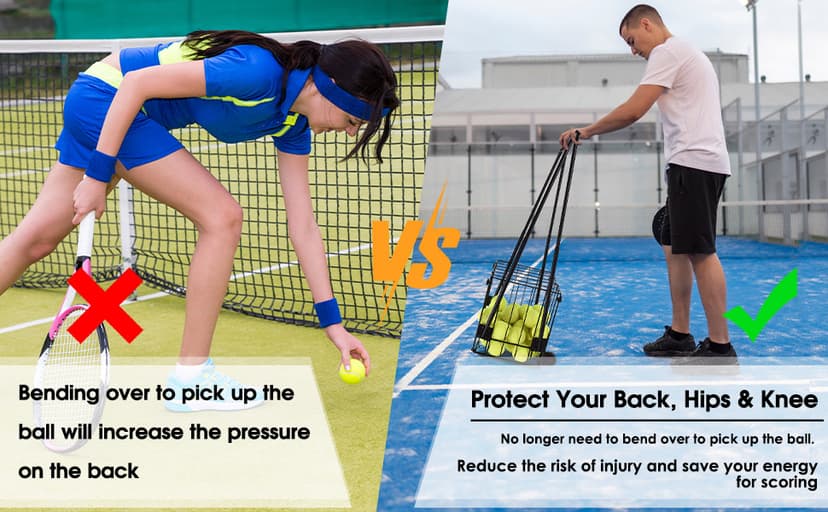 Portable Pickleball & Tennis Ball Collector - Pickleball Retriever Basket Carrier Gatherer Picker Hopper Container for Picking and Storage Training Tool for Ball