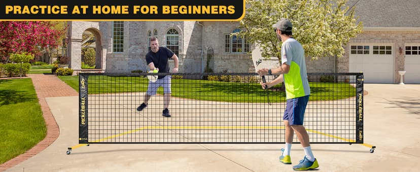 Portable Pickleball Net Set with Wheels, Regulation Size 22 FT & Half Court 11 FT, Steady Metal Frame Pickle Ball Net Set System with Carry Bag for Backyards, Driveways, and Garages