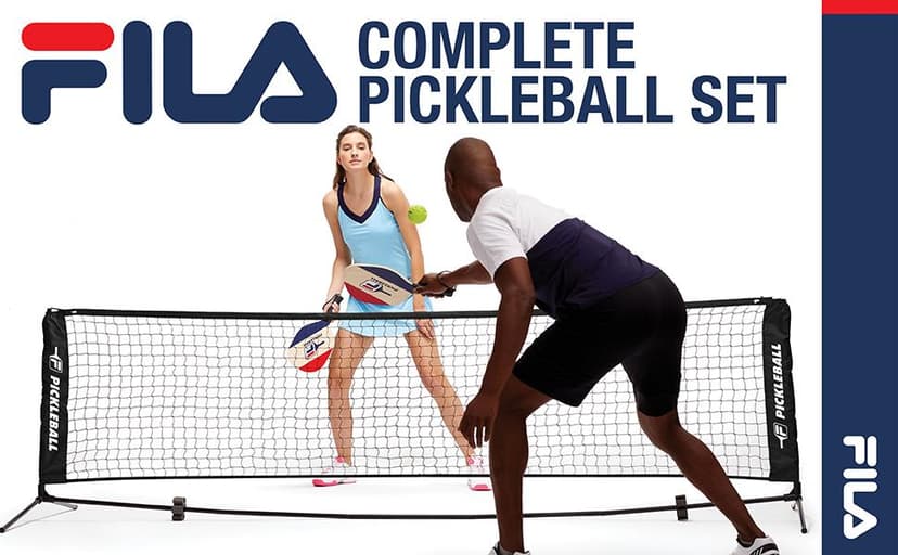 FILA Accessories Pickleball Net Set - Includes Pickleball Paddles Set of 4 with Regulation Size 4 Outdoor Balls & 10ft All Weather Mesh Net for Indoor or Outdoor Use - Lightweight, Quick & Easy Setup
