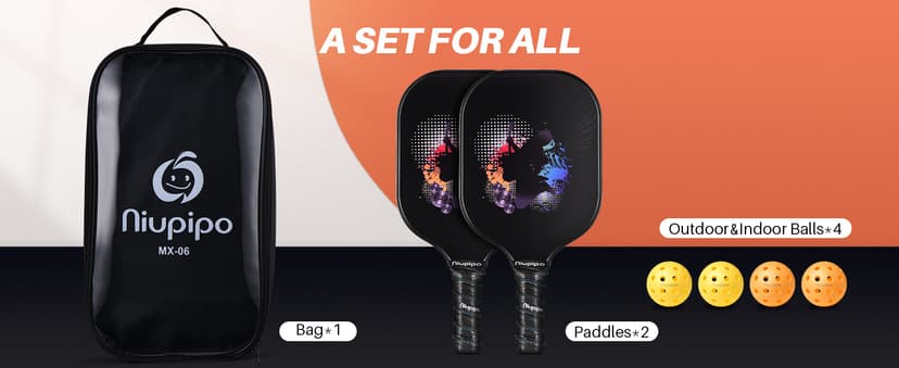 niupipo Pickleball Paddles Set of 2/4/1, USAPA Approved Graphite Carbon Fiber Pickleball Rackets, Polypropylene Honeycomb Core, Cushion 4.72In Grip, Bag/Cover, Pickle Ball Paddle Set for Men Women