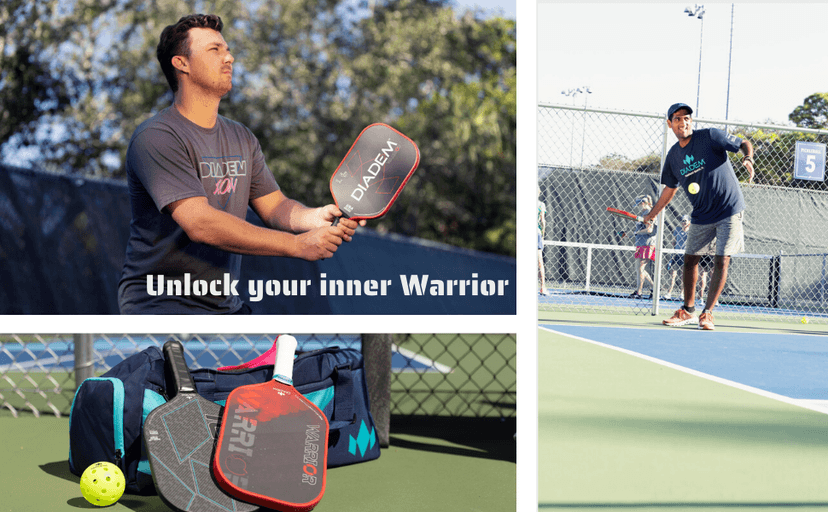 Diadem Warrior Pickleball Paddle | Carbon Fiber Face, 3X L-Core Hybrid Nomex Polymer Honeycomb Core, Grit Paint Surface for Spin, Control and Power | Indoor/Outdoor | USAPA Approved