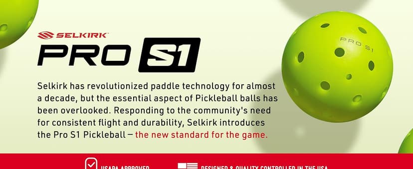 Selkirk Pro S1 Ball | Crack-Resistant | 38 Hole Outdoor Pickleball Balls | USAPA Approved Pickle Ball for Tournament Play | Advanced Aerodynamics |