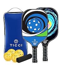 T TICCI Pickleball Paddles Set of 2, USAPA Approved Fiberglass Pickle Ball Paddles with 4 Pickleballs, Lightweight Rackets for Adults & Kids, Includes Carry Bag & Net Bag for Men, Women, Beginners,