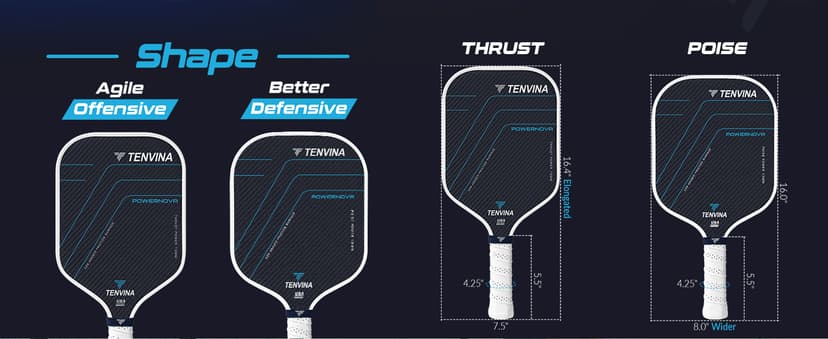 TENVINA Pickleball Paddles, Multi-Layer T700SC Textured Carbon Fiber Pickleball Paddle, 4-Types of Shapes and Thicknesses, USAPA Approved Pickle Ball Paddle, Strong Spin and Power Surface