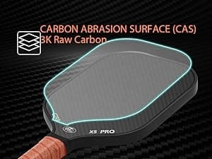 Pickleball Paddle, USA Pickleball Approved, 3K Raw Carbon Fiber Surface (CFS) High Grit & Spin, with 16MM Polypropylene Honeycomb Core, Ideal for Novice and Professional Players