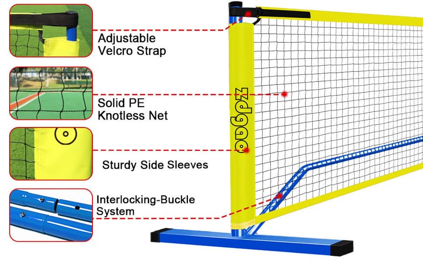 Zdgao Pickleball Net for Driveway with 22FT Regulation Size Pickleball Net, 4 Outdoor Pickleballs and Carry Bag, Weather Resistance Strong Steel Frame
