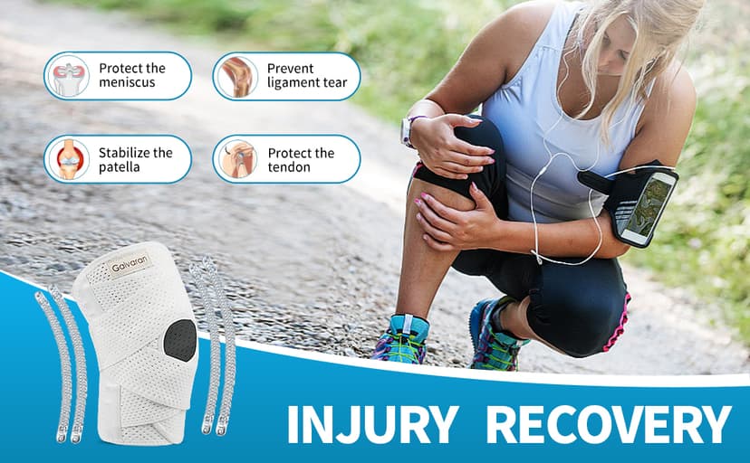 Galvaran Knee Brace with Side Stabilizers for Meniscal Tear Knee Pain ACL MCL Arthritis Injuries Recovery, Breathable Adjustable Knee Support for Men and Women