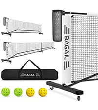BAGAIL Portable Pickleball Net Set with Wheels, 22 FT Regulation Size & 11 FT Half Court Size 2-in-1 Pickle Ball Net with Ball Collector, Carry Bag, 4 Pickle Balls, Easy Setup for Outdoor Indoor