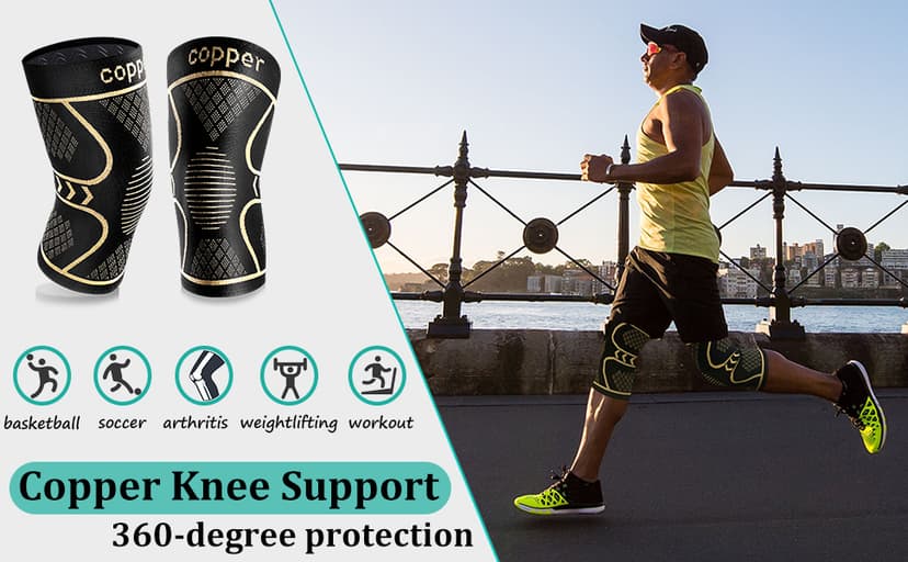 Copper Knee Braces for Women and Men 2 Pack, Knee Compression Sleeve for Knee Pain, Arthritis,ACL, Meniscus Tear, Joint Pain Relief, Knee Support for Running, Working Out, Fitness, Weightlifting-M