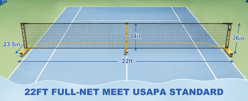 Pickleball Net Set, Portable Pickleball Set w/Wheels, 11ft & 22ft Regulation Size Pickel Ball Net, Set of 4 Balls and Paddles, Heavy Duty Frame for Backyard Driveway Outdoor