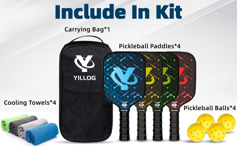 Pickleball Paddles, USAPA Approved Pickleball Paddle Set of 4, Fiberglass Surface Pickleball Set, 4 Pickleball Balls, 4 Cooling Towels, Pickleball Bag, Pickle Ball Paddle for Men Women
