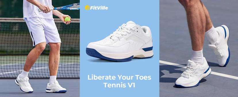 FitVille Men‘s Wide Pickleball Shoes All Court Tennis Shoes with Arch Support for Plantar Fasciitis
