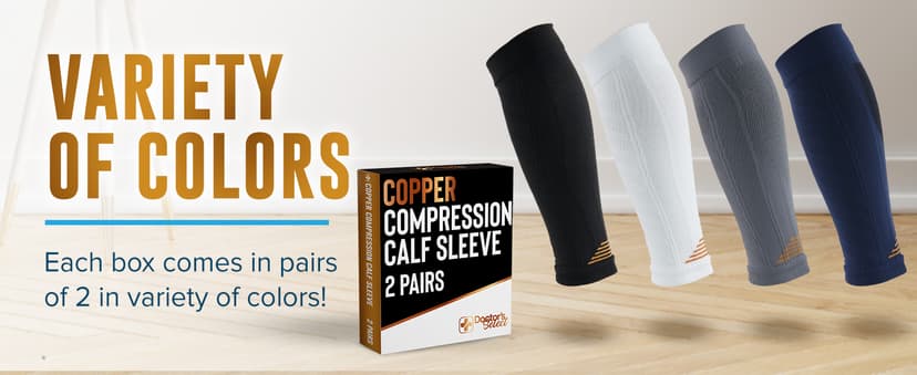 Doctor's Select 2 Pairs Copper Calf Compression Sleeve - Leg Compression Sleeves for Women & Men, Shin Splint Relief
