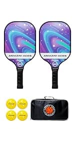 Amazin' Aces Graphite Pickleball Paddles Set - Single, 2 or 4 Paddles, Honeycomb Polymer Core with Comfy Cushion Grip - Varying Accessories Including Pickleballs, Pickleball Bag & Paddle Cover