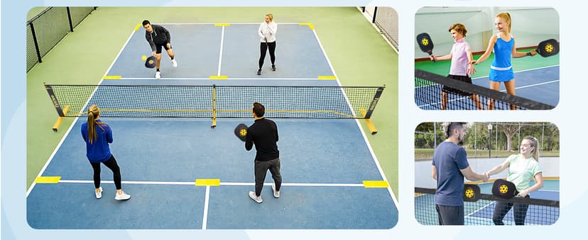 Pickleball Net Set, Pickleball Net on Wheels for Driveway Backyard, 22FT Regular Size, 4 Pickleball Paddles & 6 Balls, 12 Court Markers, 1 Carry Bag, Pickleball Set for Indoor Outdoor Play
